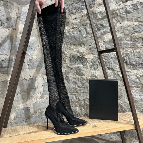 Alexander Wang Shoes - Alexander Wang Black Lyra Over the Knee Lace Studded Boots